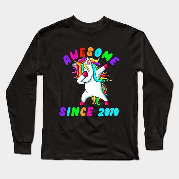 Awesome Since 2010- Dabbing Unicorn -11th Birthday Gift Girls Long Sleeve T-Shirt by Abddox-99